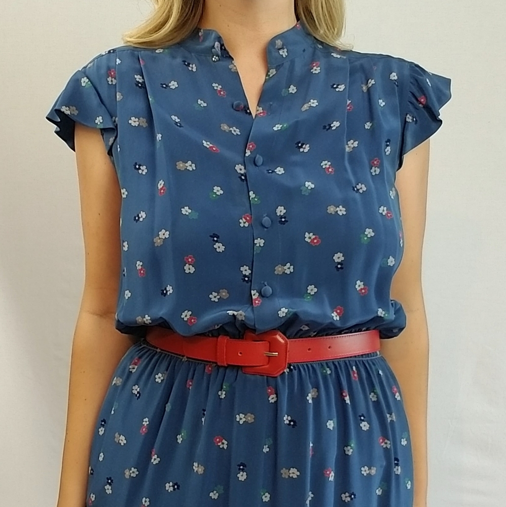 Vintage Blue Floral Silk Adrianna Papell